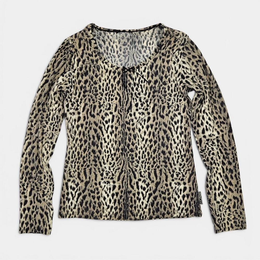 Y2k Just Cavalli by Roberto Cavalli Long-Sleeved Cheetah Print Top - Large